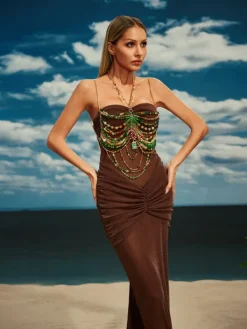 Beaded Wear | Tops*Mew Mews Fashion O/S Castro Gemstone Beaded Bralette