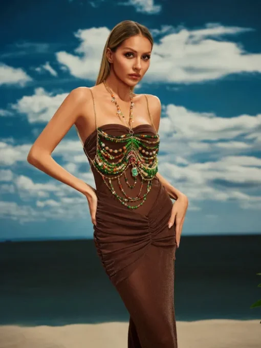 Beaded Wear | Tops*Mew Mews Fashion O/S Castro Gemstone Beaded Bralette