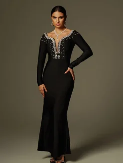 Dresses | Maxi Dresses*Bandage Cayla V Neck Rhinestone Maxi Dress