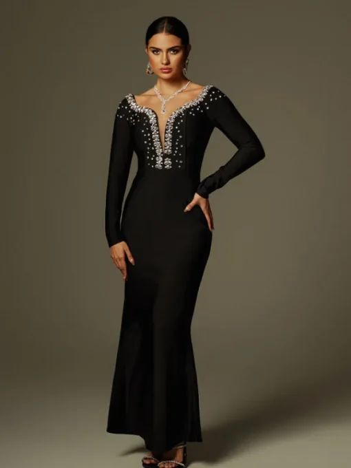 Dresses | Maxi Dresses*Bandage Cayla V Neck Rhinestone Maxi Dress
