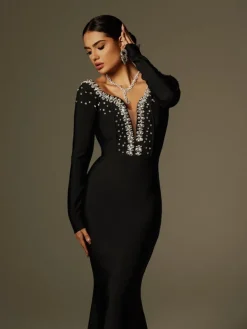 Dresses | Maxi Dresses*Bandage Cayla V Neck Rhinestone Maxi Dress