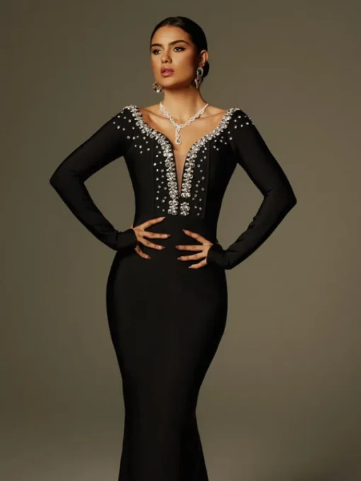 Dresses | Maxi Dresses*Bandage Cayla V Neck Rhinestone Maxi Dress