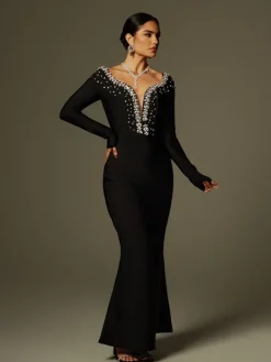 Dresses | Maxi Dresses*Bandage Cayla V Neck Rhinestone Maxi Dress