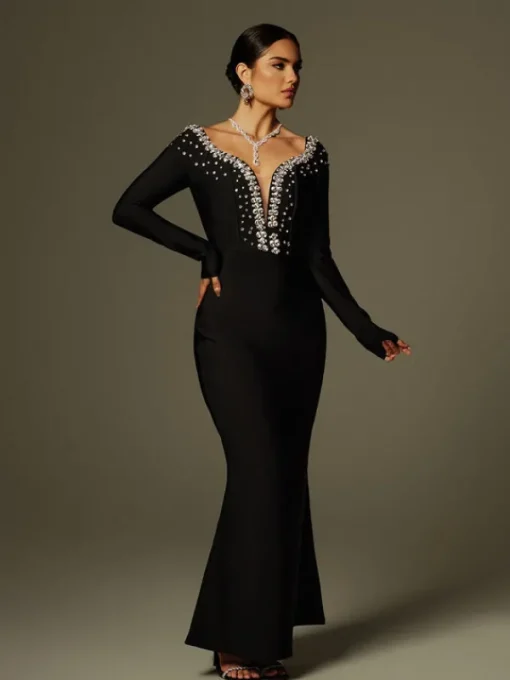 Dresses | Maxi Dresses*Bandage Cayla V Neck Rhinestone Maxi Dress