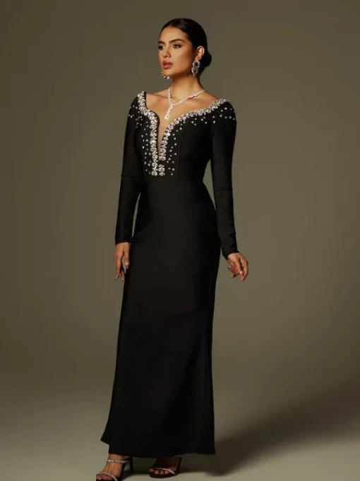 Dresses | Maxi Dresses*Bandage Cayla V Neck Rhinestone Maxi Dress