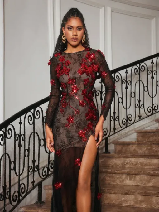 Embellishment | Dresses*Lu Yili Celleen Long Sleeve Flower Lace Maxi Dress