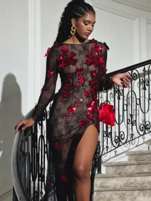 Embellishment | Dresses*Lu Yili Celleen Long Sleeve Flower Lace Maxi Dress
