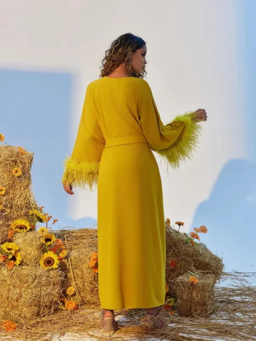 Dresses*Mew Mews Fashion Ceridwen V Neck Feather Trimmed Split Maxi Dress