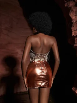 Embellishment*Embellishment Chaim Crystal Fringe Skirt Set In Rosegold