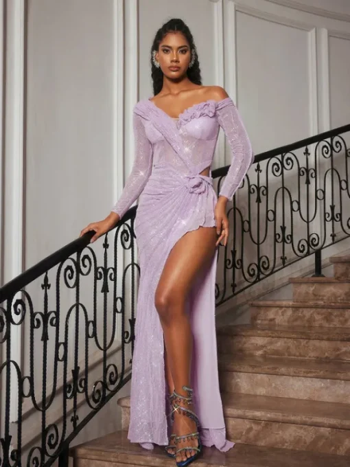 Embellishment | Dresses*Lu Yili Chaperel Long Sleeve Sequin Split Maxi Dress
