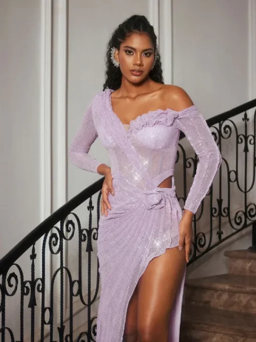 Embellishment | Dresses*Lu Yili Chaperel Long Sleeve Sequin Split Maxi Dress