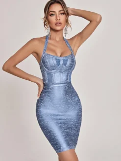 Dresses | Midi Dresses*Bandage Charlie Halterneck Dress In Blue