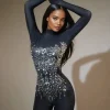 Jumpsuits & Romper*Jiu Bajia O/S Chesten Long Sleeve Rhinestone Embellished Jumpsuit