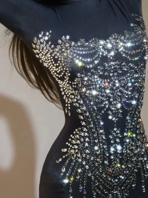 Jumpsuits & Romper*Jiu Bajia O/S Chesten Long Sleeve Rhinestone Embellished Jumpsuit