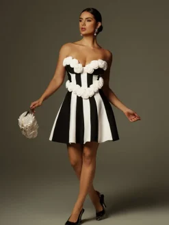 Dresses | Mini Dresses*Bandage Chiyeko Strapless Flower Stripe Mini Dress