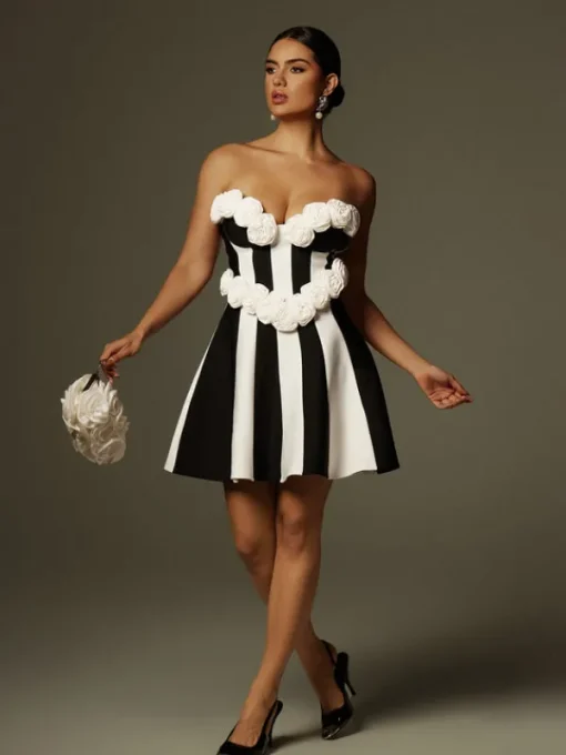 Dresses | Mini Dresses*Bandage Chiyeko Strapless Flower Stripe Mini Dress