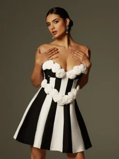 Dresses | Mini Dresses*Bandage Chiyeko Strapless Flower Stripe Mini Dress