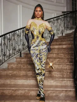 Jumpsuits & Romper*Jiu Bajia O/S Choncey Rhinestone Printed Jumpsuit