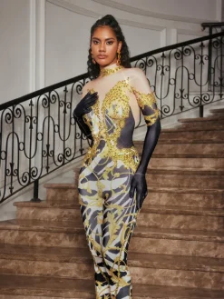 Jumpsuits & Romper*Jiu Bajia O/S Choncey Rhinestone Printed Jumpsuit