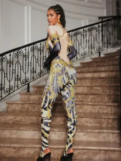 Jumpsuits & Romper*Jiu Bajia O/S Choncey Rhinestone Printed Jumpsuit