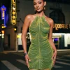 Embellishment | Dresses*Embellishment Cinzia Halterneck Diamond Chain Mesh Mini Dress In Green