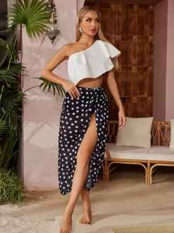 Bikini Sets*Mew Mews Fashion Citrine Ruffle Printed Bikini Three Piece Set