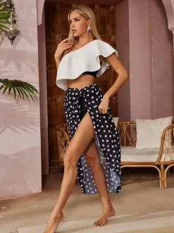 Bikini Sets*Mew Mews Fashion Citrine Ruffle Printed Bikini Three Piece Set