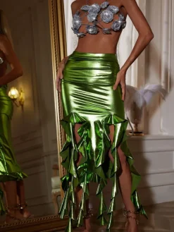 Skirts*Mew Mews Fashion Claudia Ruffle Metallic Skirt
