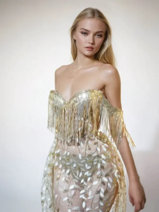 Dresses | Maxi Dresses*Jiu Bajia O/S Codruta Strapless Leafy Fringe Maxi Dress