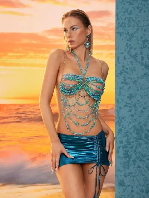 Beaded Wear | Tops*Mew Mews Fashion O/S Conrad Gemstone Beaded Bralette