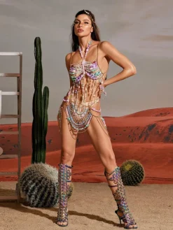Beaded Wear | Sets & Co-ords*Mew Mews Fashion O/S Conrad Gemstone Chain Beaded Skirt Set