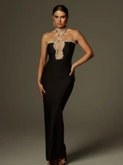 Dresses | Maxi Dresses*Bandage Cornie Halterneck Rhinestone Maxi Dress