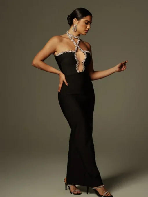 Dresses | Maxi Dresses*Bandage Cornie Halterneck Rhinestone Maxi Dress
