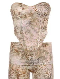 Sets & Co-ords*Mew Mews Fashion Corvilde Strapless Leopard Shorts Set In Khaki