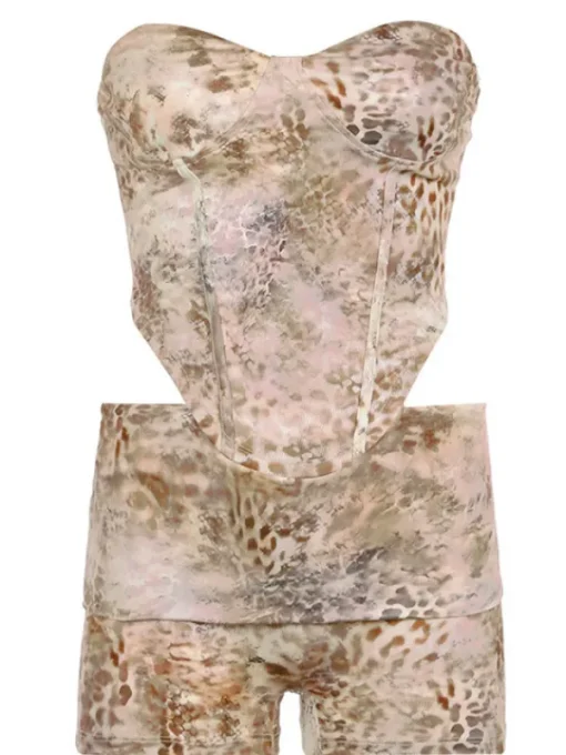 Sets & Co-ords*Mew Mews Fashion Corvilde Strapless Leopard Shorts Set In Khaki