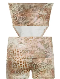Sets & Co-ords*Mew Mews Fashion Corvilde Strapless Leopard Shorts Set In Khaki