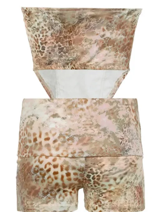 Sets & Co-ords*Mew Mews Fashion Corvilde Strapless Leopard Shorts Set In Khaki