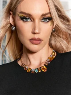 Necklaces*Mew Mews Fashion Craco Crystal Embellished Necklace In Yellow