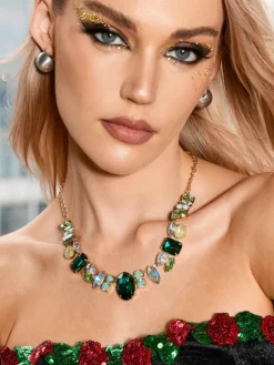Necklaces*Mew Mews Fashion Craco Crystal Embellished Necklace In Green