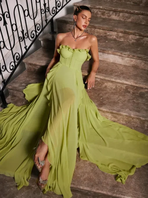 Dresses | Maxi Dresses*Mew Mews Fashion Craven Strapless Ruched Mesh Maxi Dress
