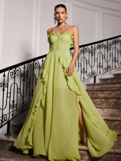 Dresses | Maxi Dresses*Mew Mews Fashion Craven Strapless Ruched Mesh Maxi Dress