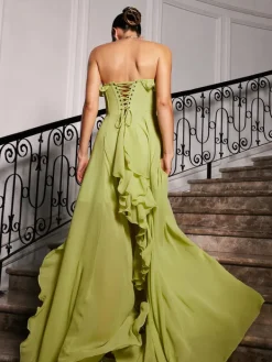 Dresses | Maxi Dresses*Mew Mews Fashion Craven Strapless Ruched Mesh Maxi Dress