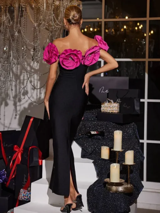 Dresses | Maxi Dresses*Bandage Creed Off Shoulder Flower Dress In Hot Pink