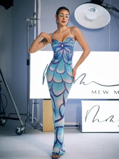Embellishment | Maxi Dresses*Embellishment Croía Spaghetti Print Crystal Maxi Dress