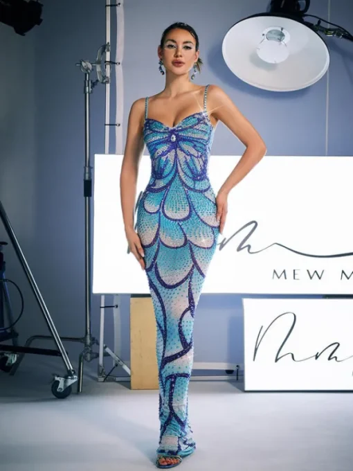 Embellishment | Maxi Dresses*Embellishment Croía Spaghetti Print Crystal Maxi Dress
