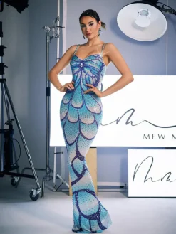 Embellishment | Maxi Dresses*Embellishment Croía Spaghetti Print Crystal Maxi Dress