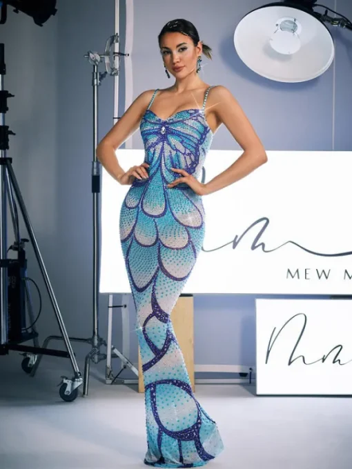 Embellishment | Maxi Dresses*Embellishment Croía Spaghetti Print Crystal Maxi Dress