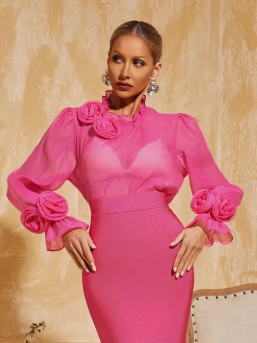 Tops*Mew Mews Fashion O/S Cyndriel Long Sleeve Flower Top In Magenta