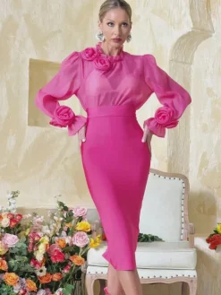Tops*Mew Mews Fashion O/S Cyndriel Long Sleeve Flower Top In Magenta