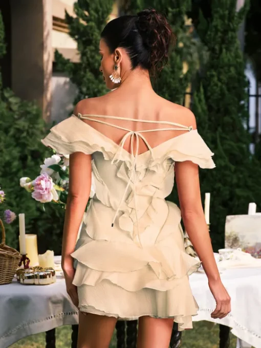 Dresses | Mini Dresses*Mew Mews Fashion Dabney V Neck Ruffle Mini Dress In Champagne